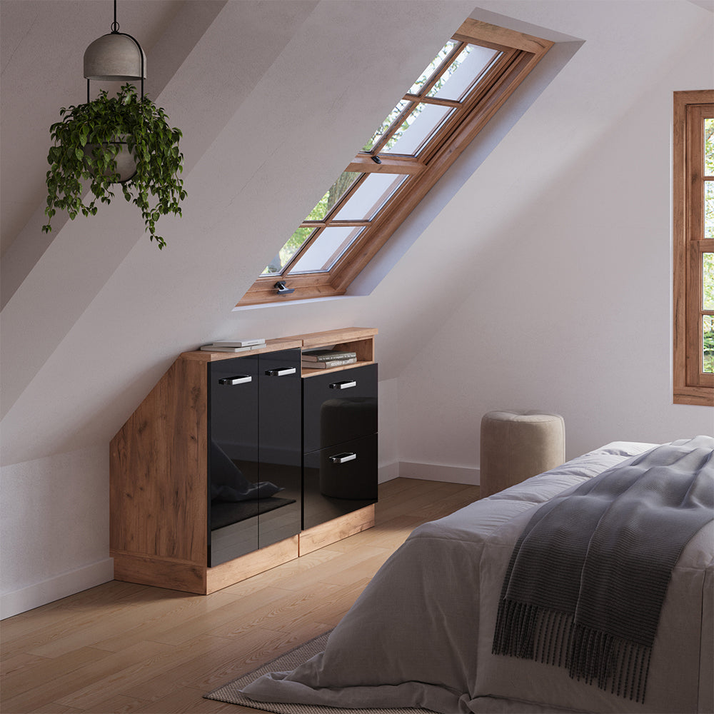 Vicco Set di mobili sottotetto Rovere nero/oro lucido Set di 2