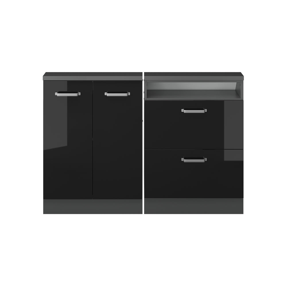 Vicco Mobile cucina sottotetto Nero lucido/antracite 120 cm Set di 2