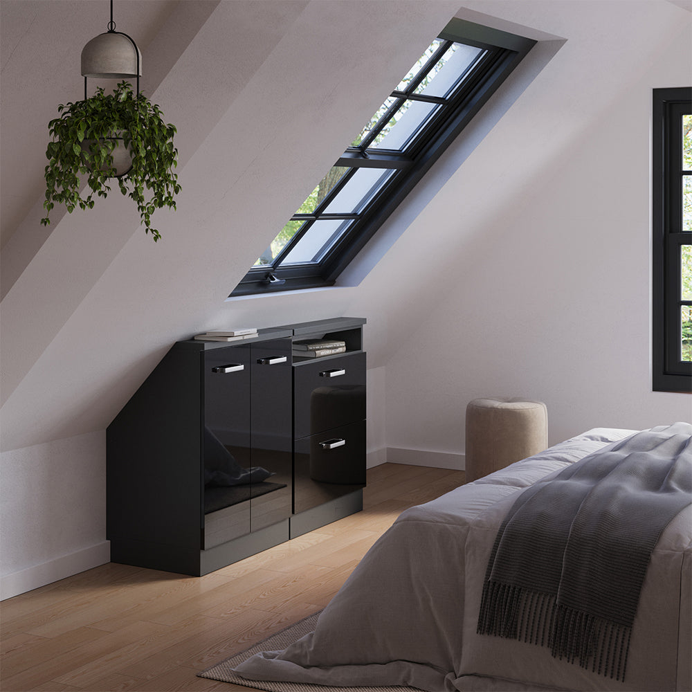 Vicco Mobile cucina sottotetto Nero lucido/antracite 120 cm Set di 2