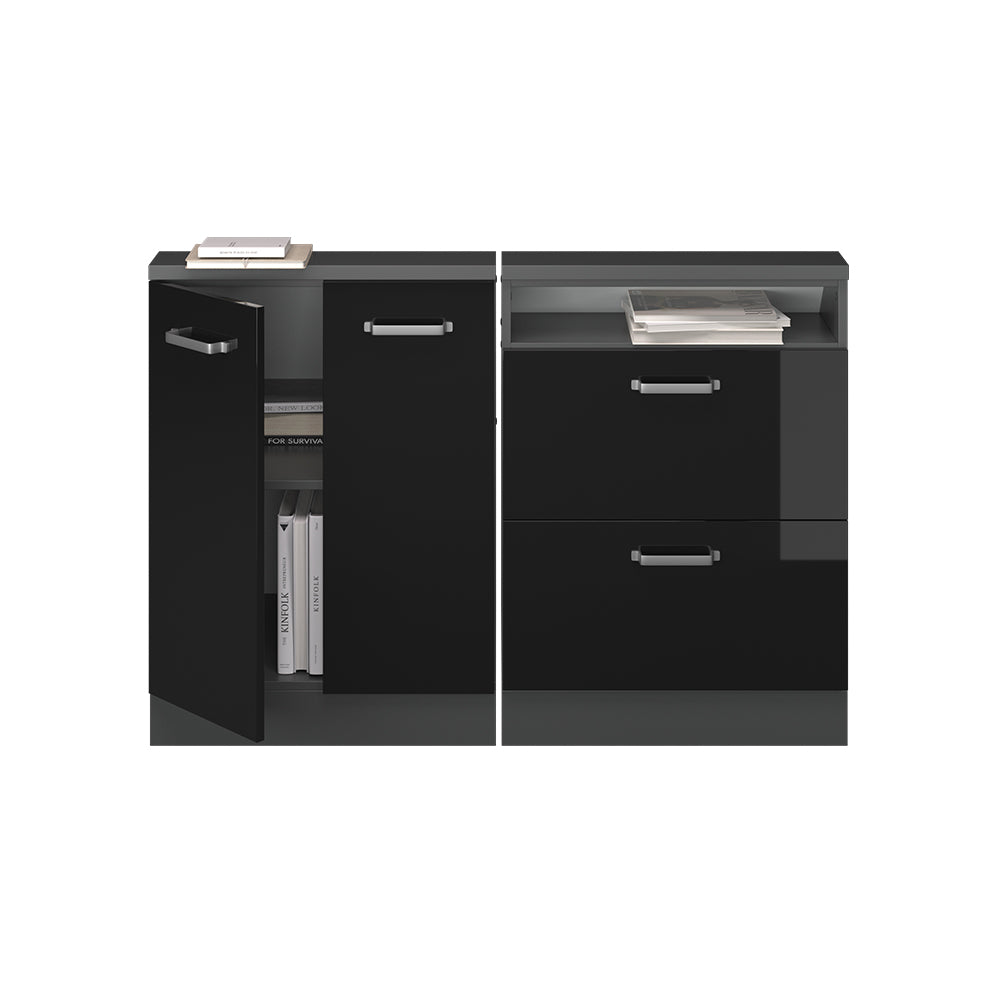 Vicco Mobile cucina sottotetto Nero lucido/antracite 120 cm Set di 2