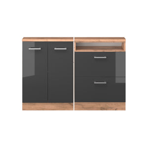 Vicco Mobile cucina sottotetto Antracite lucido/oro power oak 120 cm Set di 2