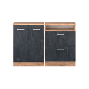 Vicco Mobile cucina sottotetto Calcestruzzo nero/quercia dorata 120 cm Set di 2