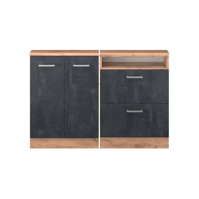 Vicco Mobile cucina sottotetto Calcestruzzo nero/quercia dorata 120 cm Set di 2