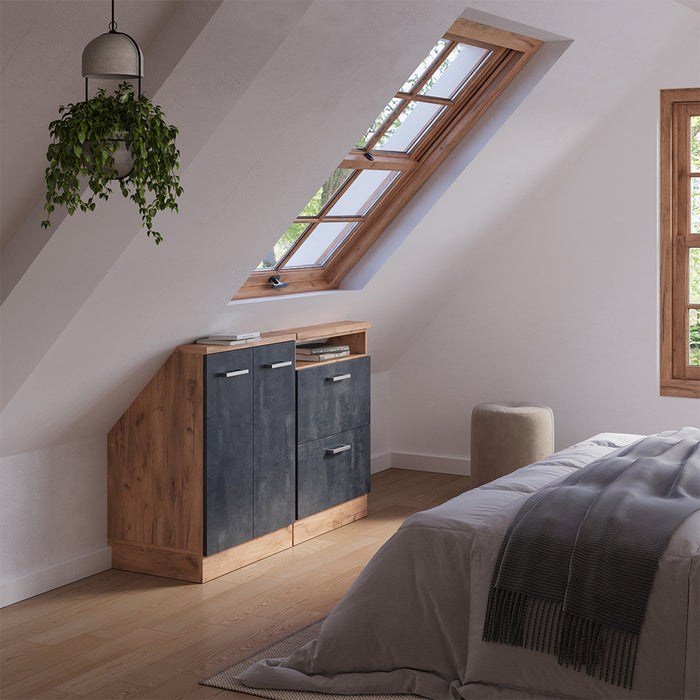 Vicco Mobile cucina sottotetto Calcestruzzo nero/quercia dorata 120 cm Set di 2