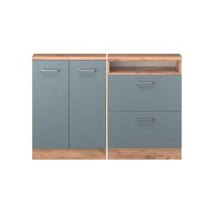 Vicco Mobile cucina sottotetto Rovere blu-grigio/oro 120 cm Set di 2