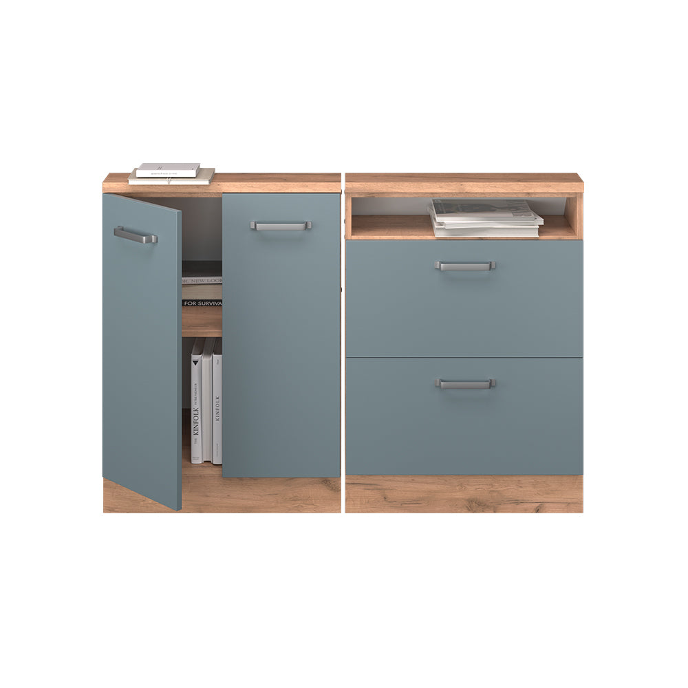 Vicco Mobile cucina sottotetto Rovere blu-grigio/oro 120 cm Set di 2