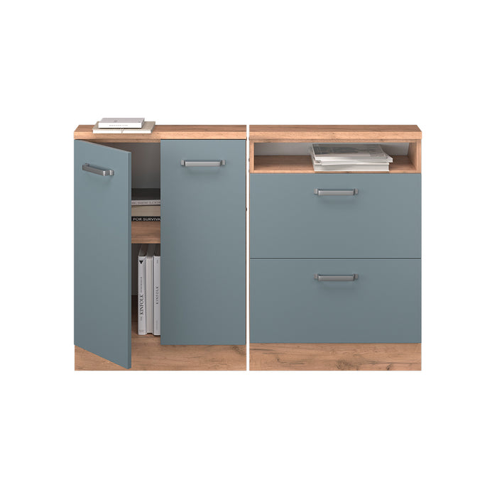 Vicco Mobile cucina sottotetto Rovere blu-grigio/oro 120 cm Set di 2