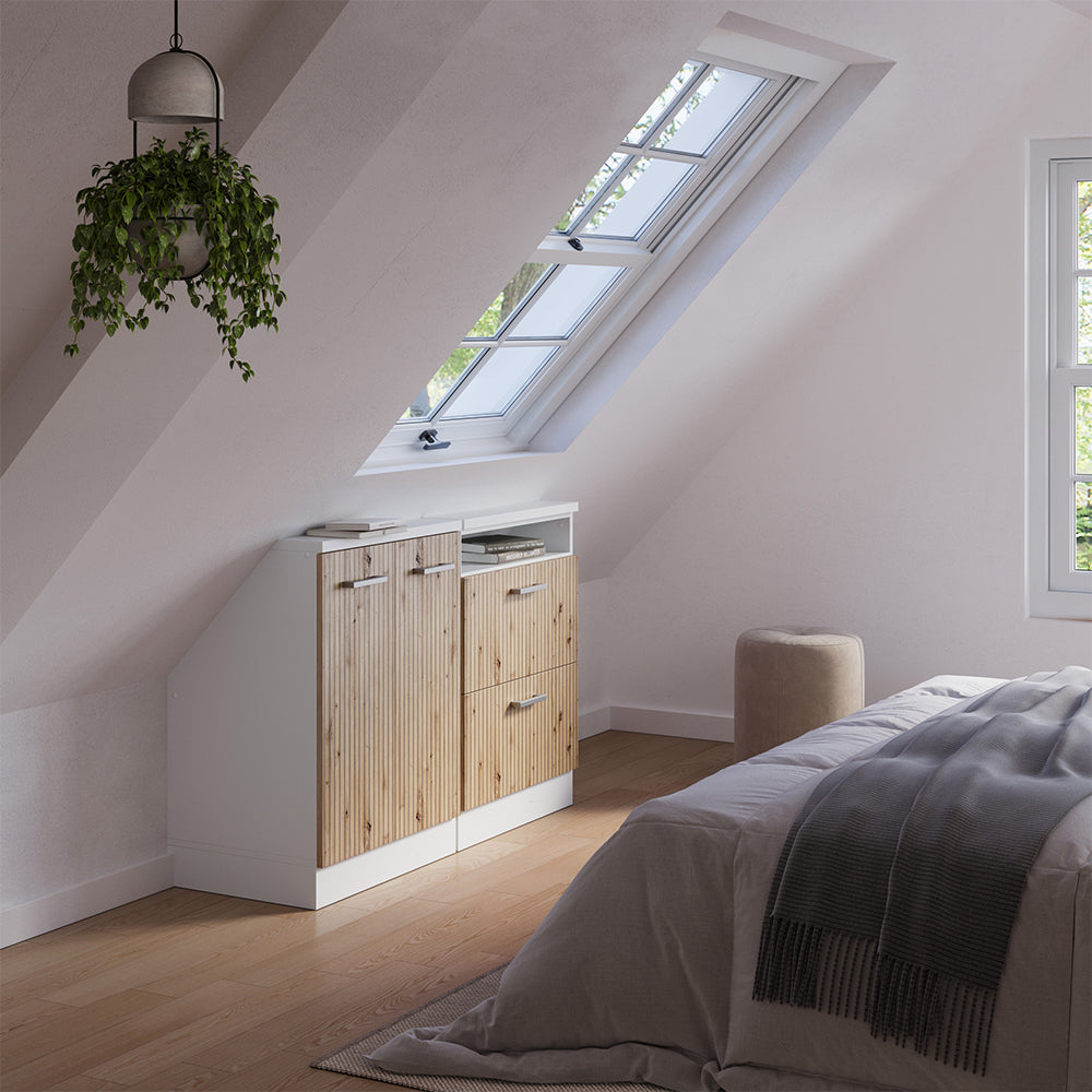 Vicco Mobile cucina sottotetto Rovere artigianale/bianco 120 cm Set di 2