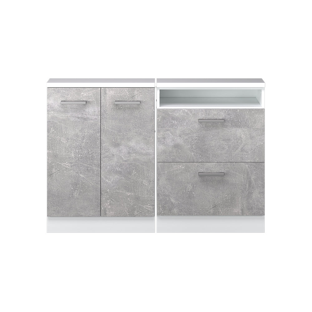 Vicco Mobile cucina sottotetto Cemento/Bianco 120 cm Set di 2