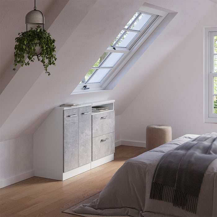 Vicco Mobile cucina sottotetto Cemento/Bianco 120 cm Set di 2