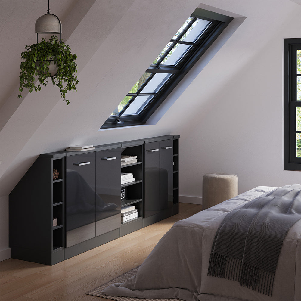 Vicco Mobile cucina sottotetto Antracite lucido/antracite 215 cm Set di 5