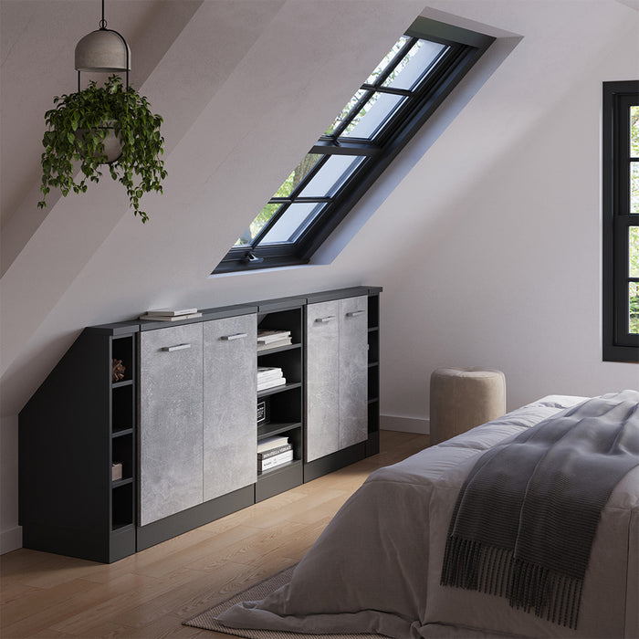 Vicco Mobile cucina sottotetto Calcestruzzo/antracite 215 cm Set di 5