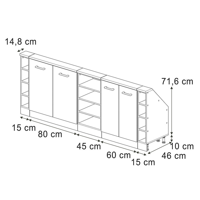 Vicco Mobile cucina sottotetto Grigio nobile/antracite 215 cm Set di 5