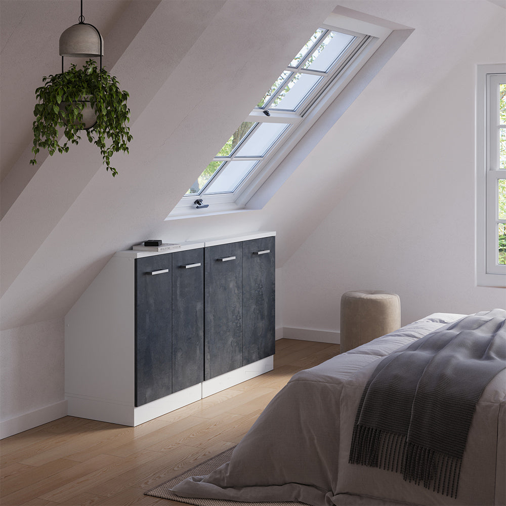 Vicco Mobile cucina sottotetto Nero cemento/bianco 140 cm Set di 2