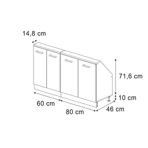 Vicco Mobile cucina sottotetto Nero cemento/bianco 140 cm Set di 2