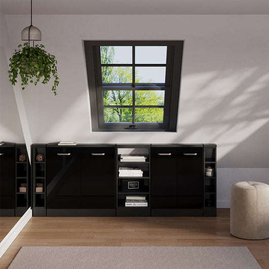 Vicco Set di mobili sottotetto Nero lucido/antracite Set di 5