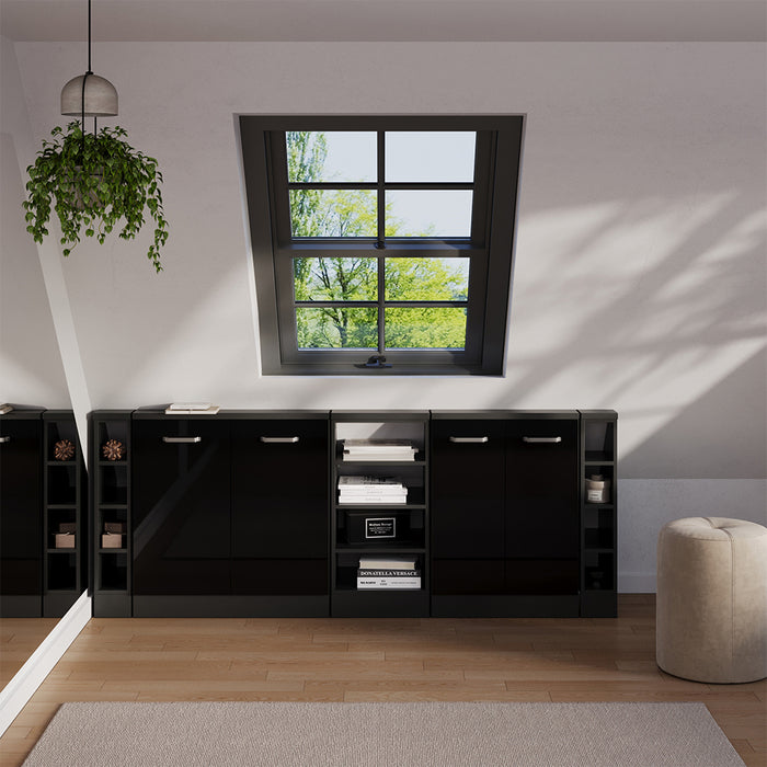 Vicco Set di mobili sottotetto Nero lucido/antracite Set di 5