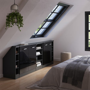 Vicco Set di mobili sottotetto Nero lucido/antracite Set di 5