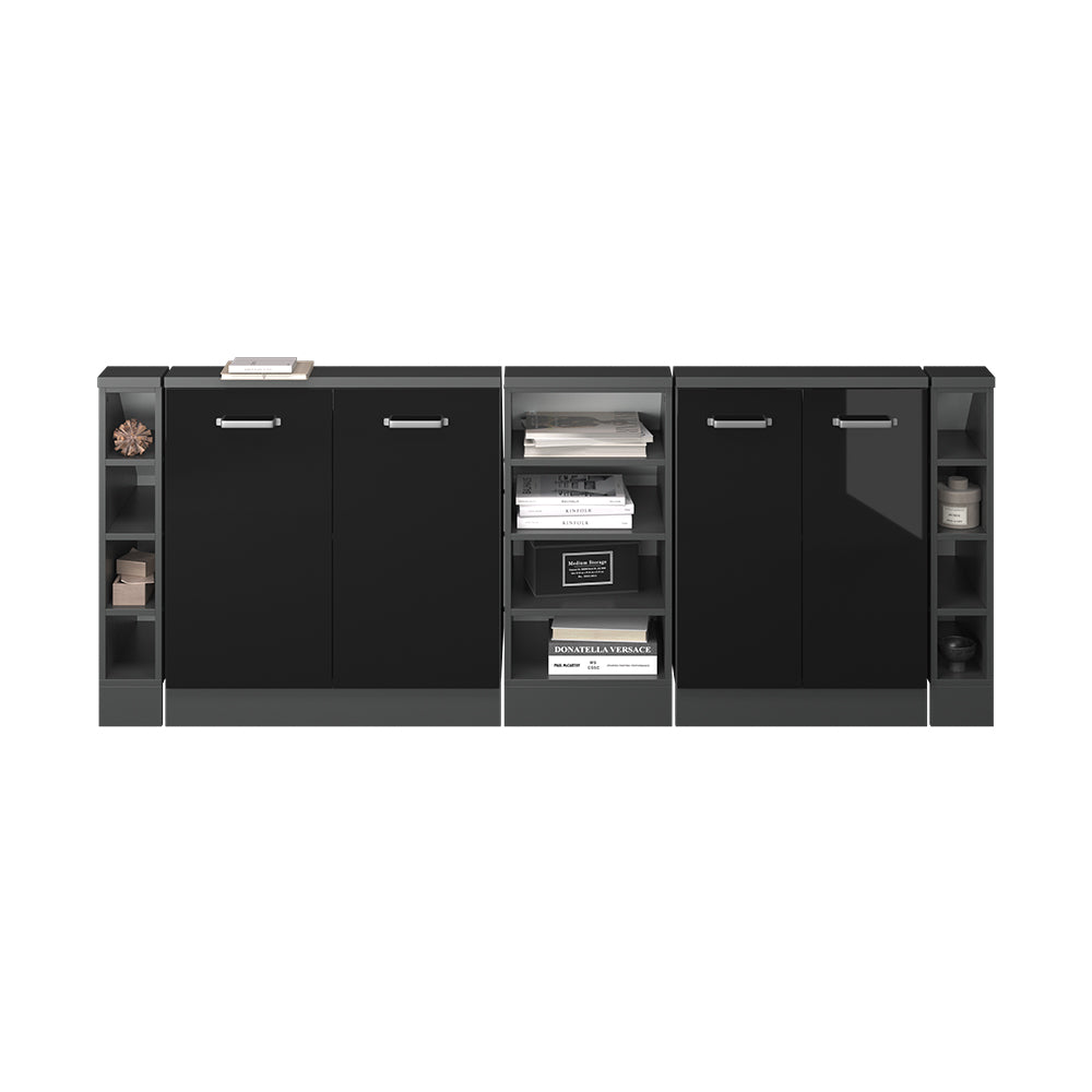 Vicco Mobile cucina sottotetto Nero lucido/antracite 215 cm Set di 5
