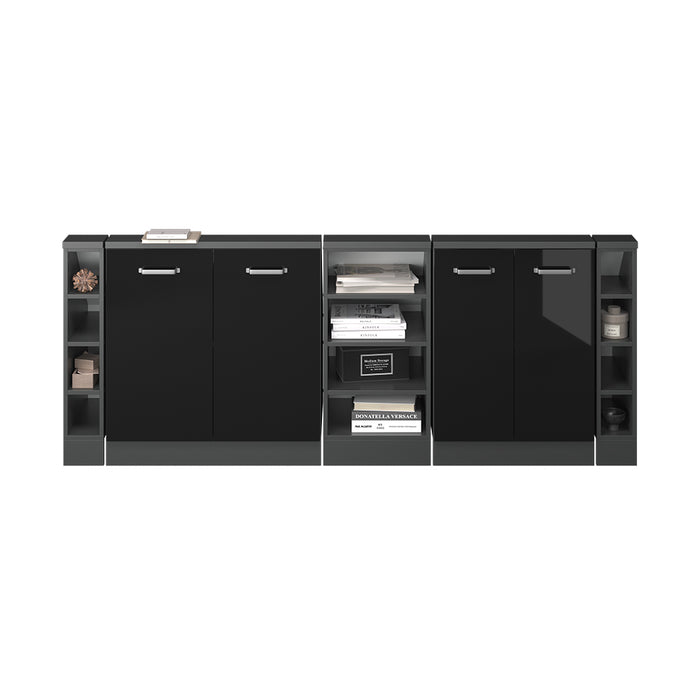 Vicco Mobile cucina sottotetto Nero lucido/antracite 215 cm Set di 5