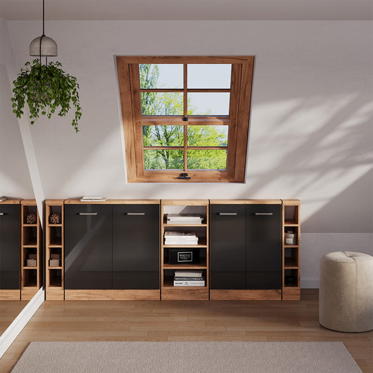 Vicco Set di mobili sottotetto Antracite lucido/oro power oak Set di 5