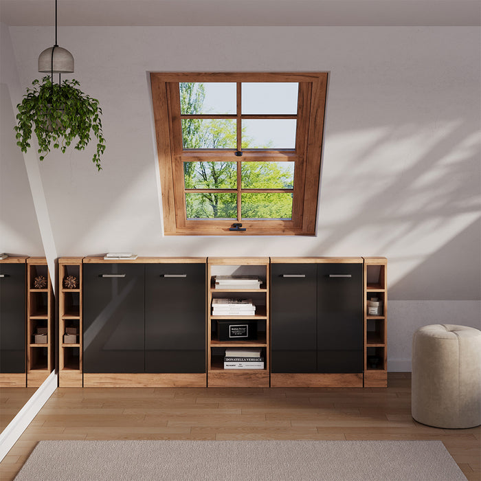 Vicco Set di mobili sottotetto Antracite lucido/oro power oak Set di 5