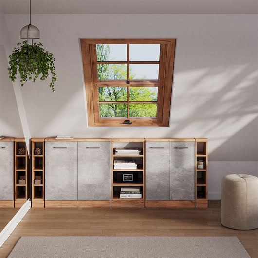 Vicco Set di mobili sottotetto Calcestruzzo/quercia dorata Set di 5