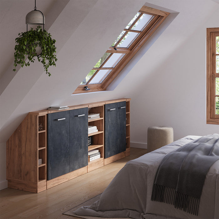 Vicco Set di mobili sottotetto Calcestruzzo nero/quercia dorata Set di 5