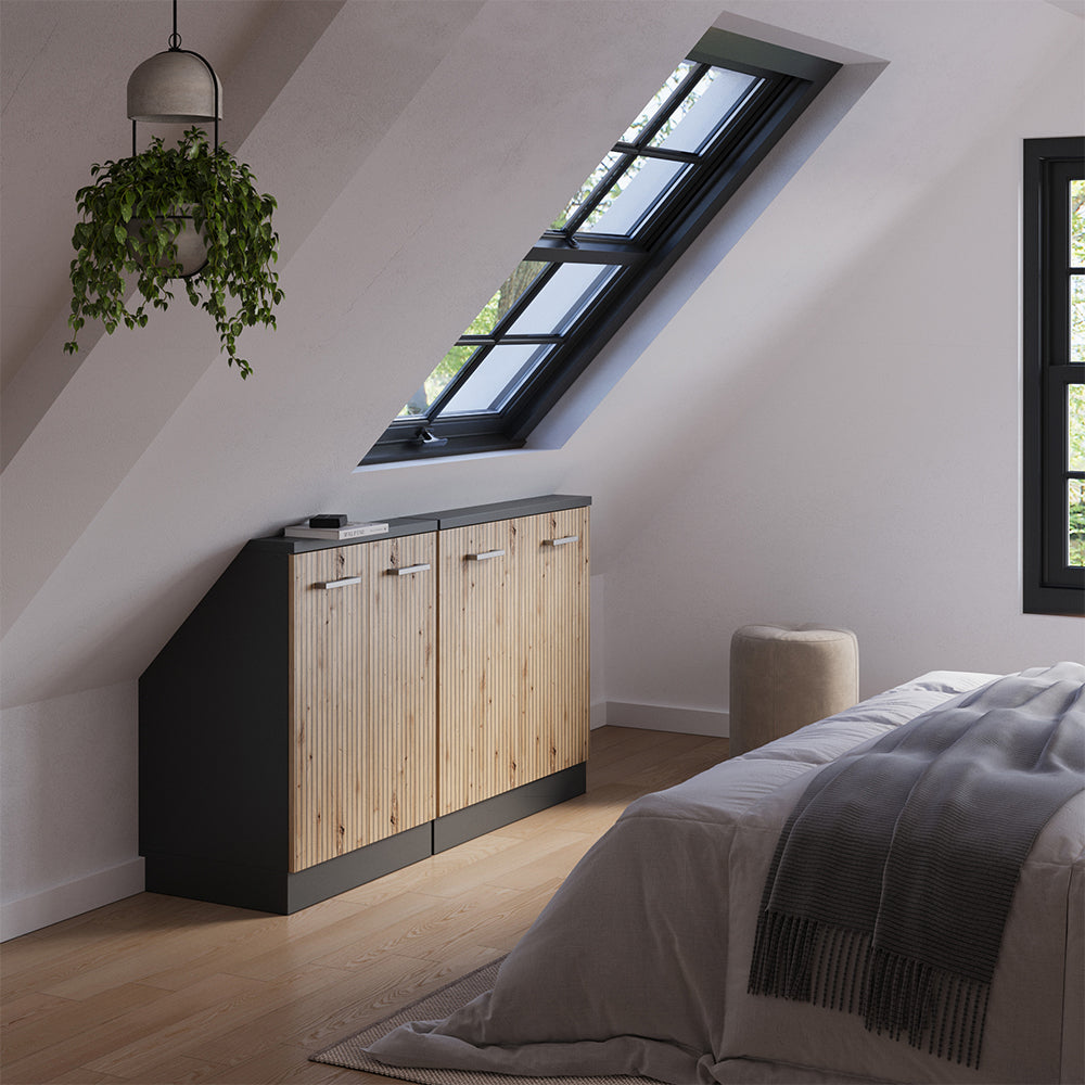 Vicco Mobile cucina sottotetto Rovere artigianale/antracite 140 cm Set di 2