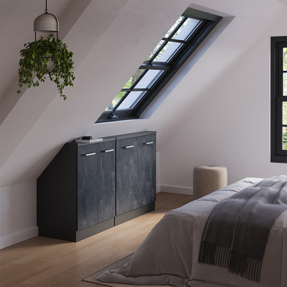 Vicco Mobile cucina sottotetto Calcestruzzo nero/antracite 140 cm Set di 2