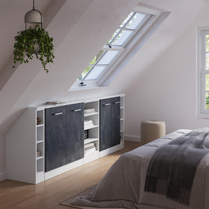 Vicco Set di mobili sottotetto Nero cemento/bianco Set di 5