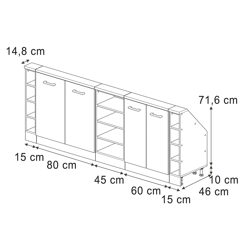 Vicco Mobile cucina sottotetto Nero cemento/bianco 215 cm Set di 5