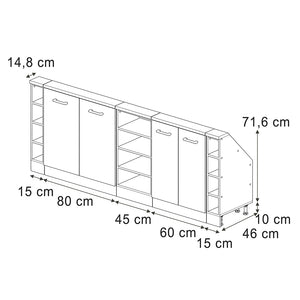 Vicco Mobile cucina sottotetto Nero cemento/bianco 215 cm Set di 5