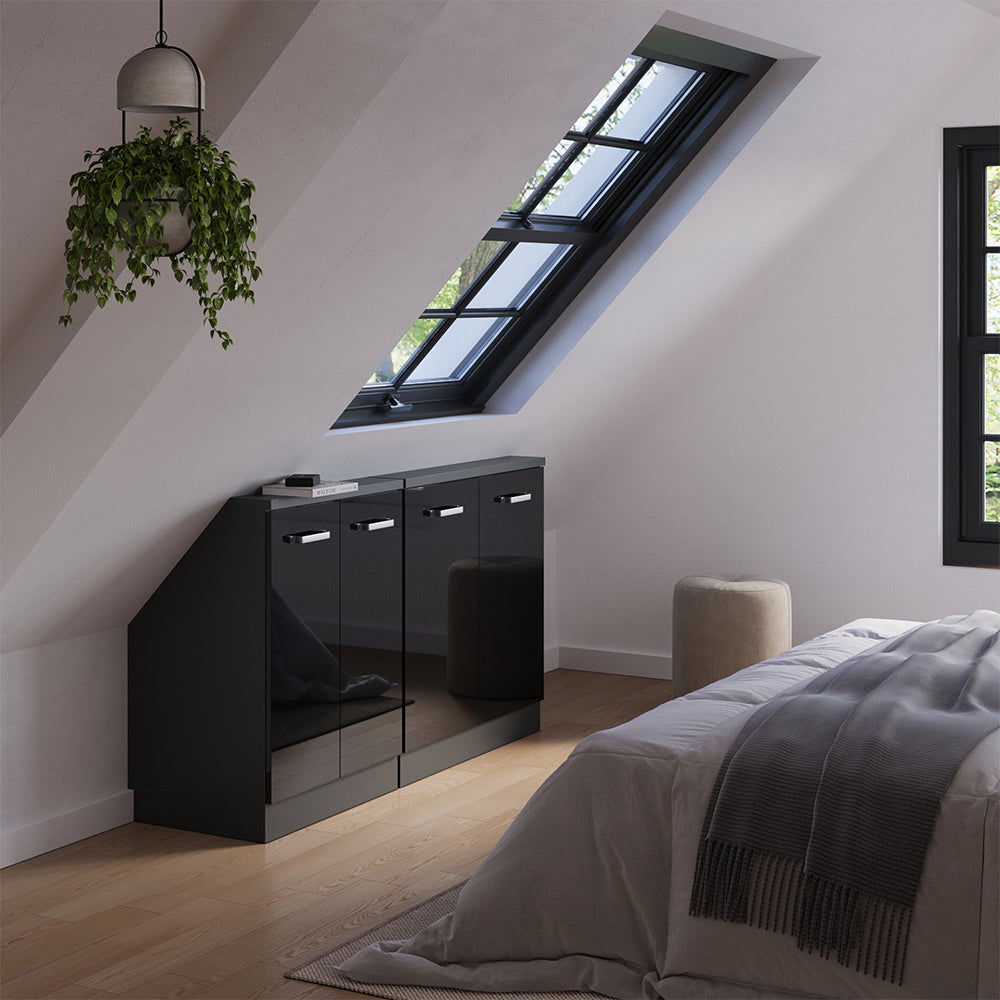 Vicco Mobile cucina sottotetto Nero lucido/antracite 140 cm Set di 2