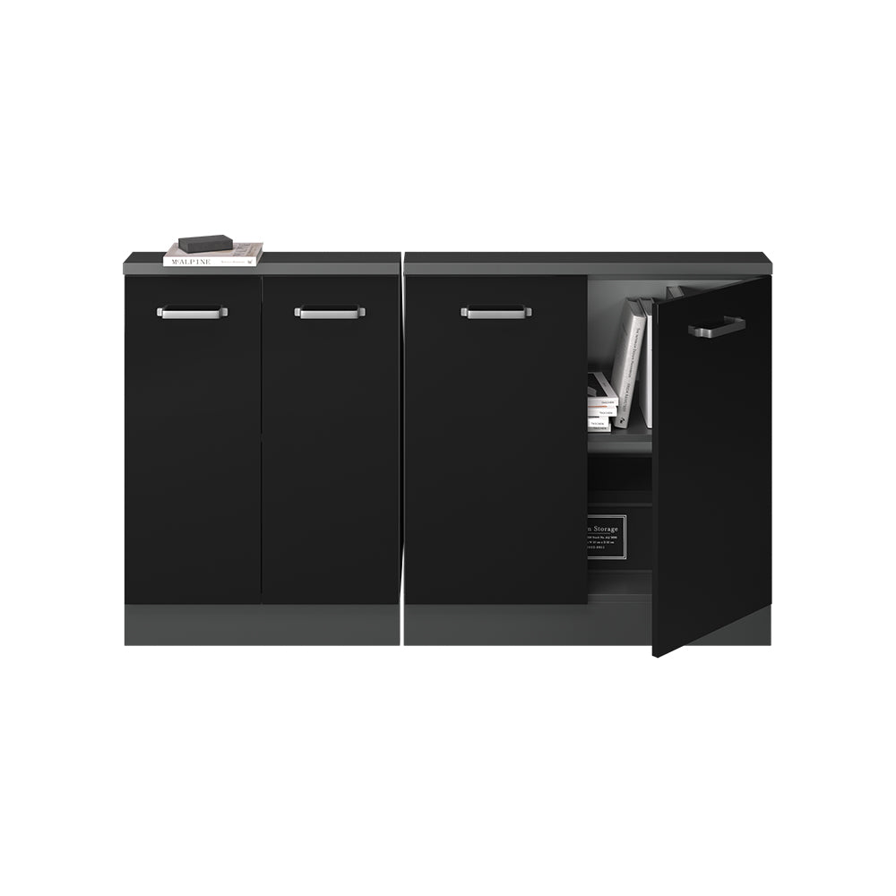 Vicco Mobile cucina sottotetto Nero lucido/antracite 140 cm Set di 2