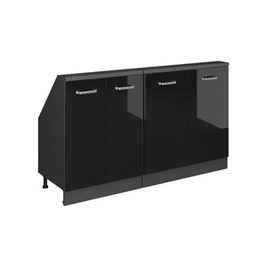 Vicco Mobile cucina sottotetto Nero lucido/antracite 140 cm Set di 2