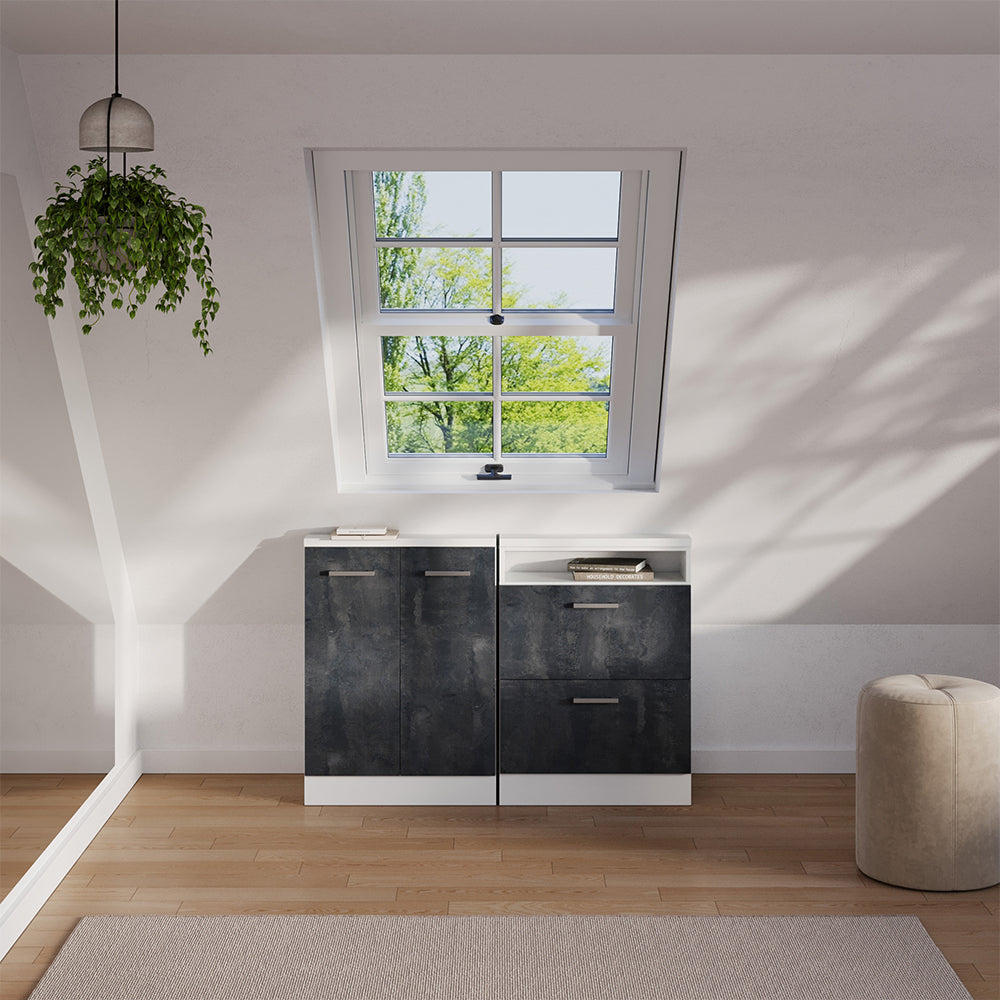 Vicco Mobile sottotetto Nero cemento/bianco con 2 porte