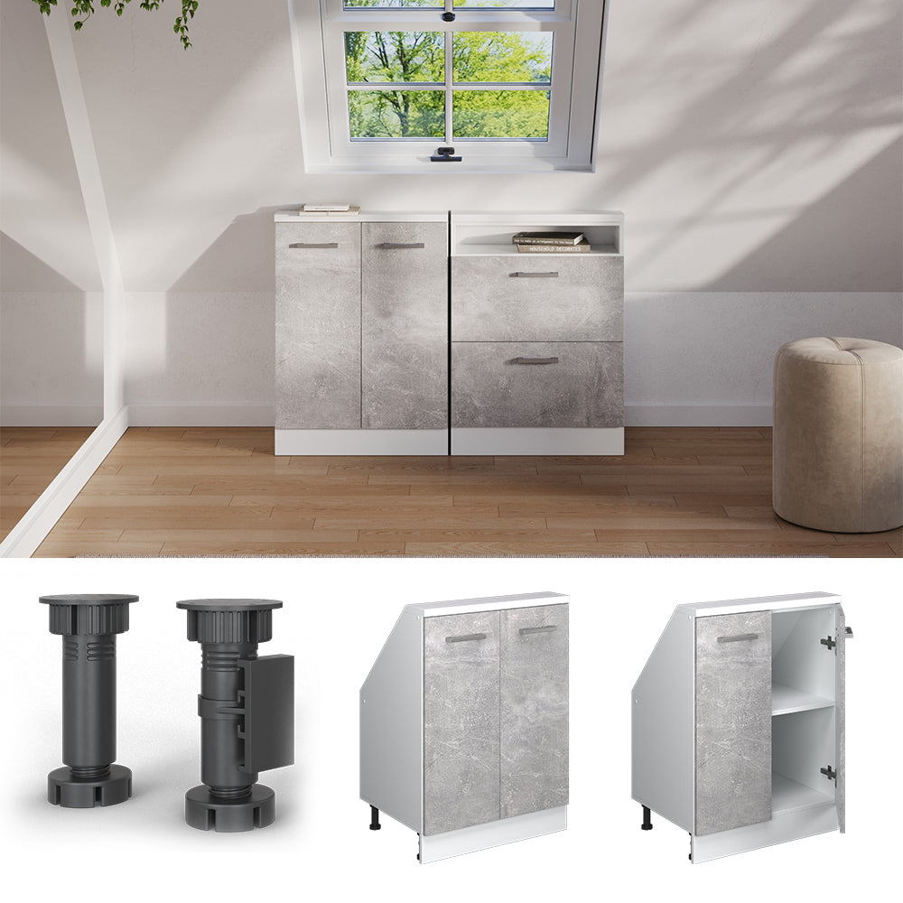 Vicco Mobile cucina sottotetto Cemento/Bianco 60 cm con 2 porte