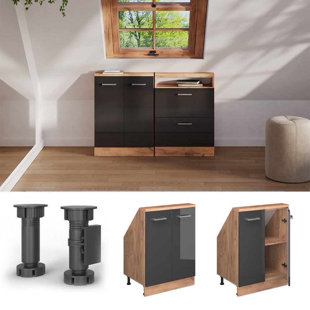 Vicco Mobile cucina sottotetto Antracite lucido/oro power oak 60 cm con 2 porte