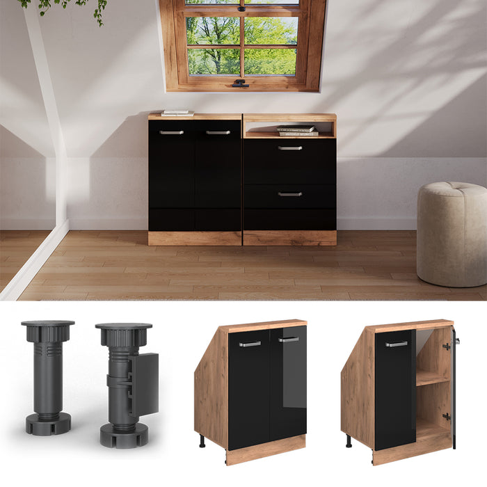 Vicco Mobile cucina sottotetto Rovere nero/oro lucido 60 cm con 2 porte