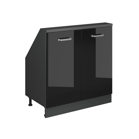 Vicco Mobile cucina sottotetto Nero lucido/antracite 80 cm con 2 porte