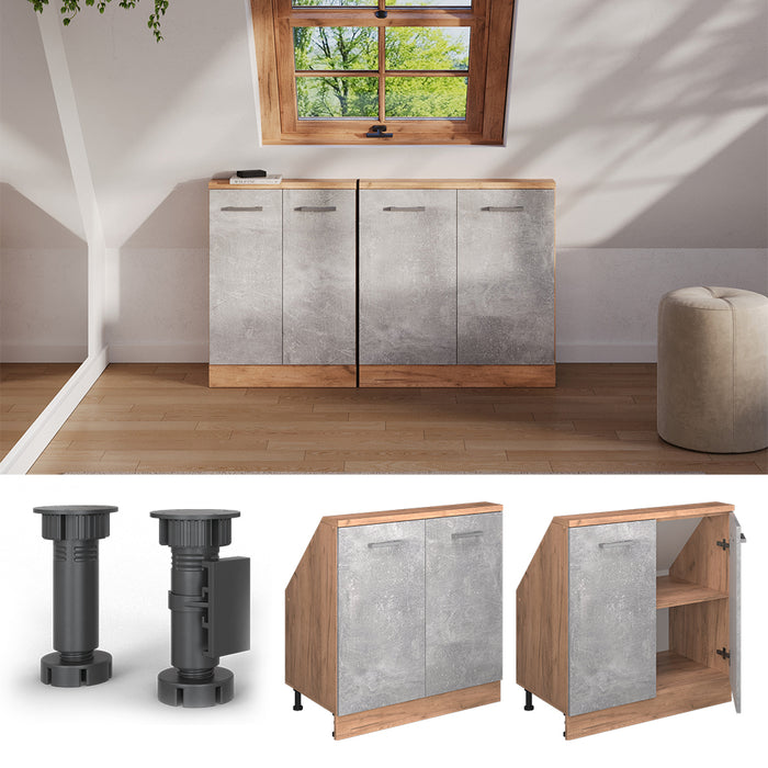 Vicco Mobile cucina sottotetto Calcestruzzo/quercia dorata 80 cm con 2 porte