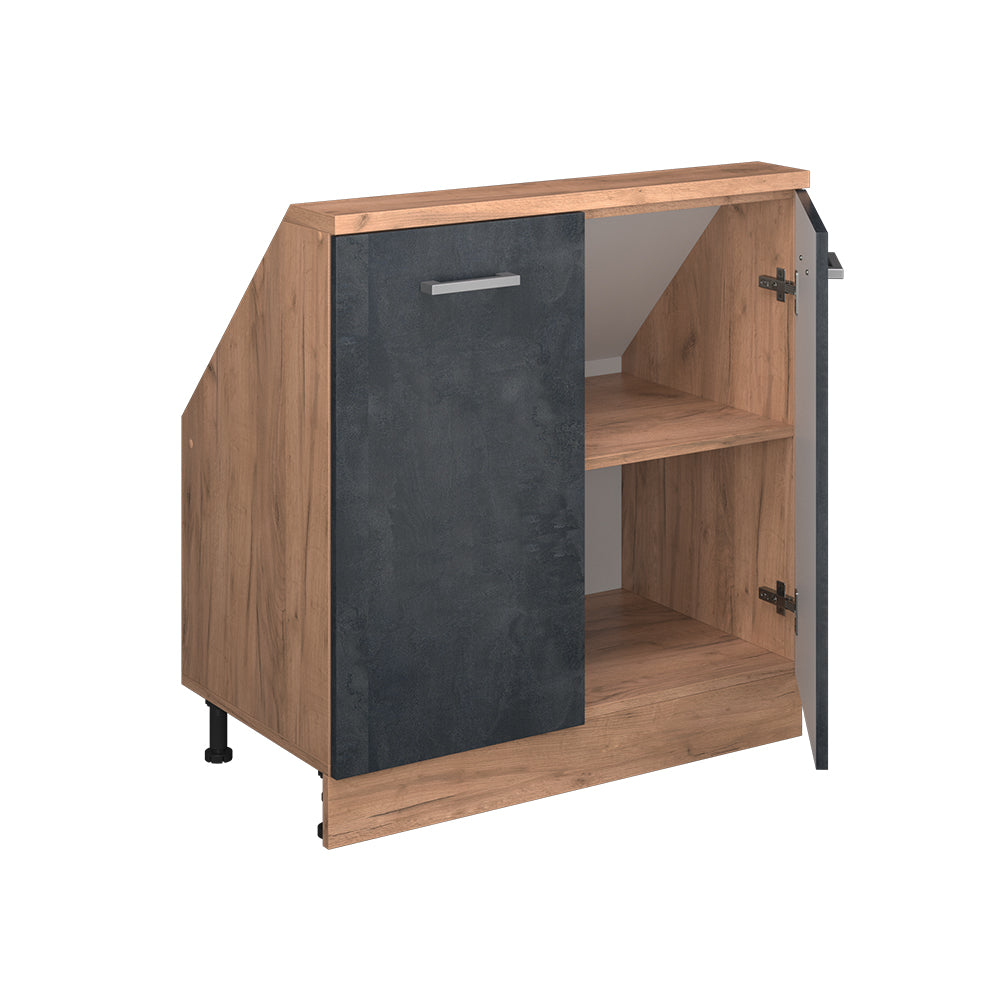 Vicco Mobile cucina sottotetto Calcestruzzo nero/quercia dorata 80 cm con 2 porte
