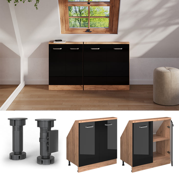 Vicco Mobile cucina sottotetto Rovere nero/oro lucido 80 cm con 2 porte