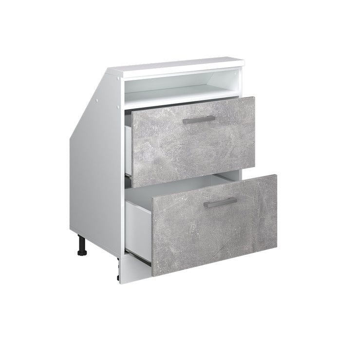 Vicco Mobile cucina sottotetto Cemento/Bianco 60 cm con 2 cassetti