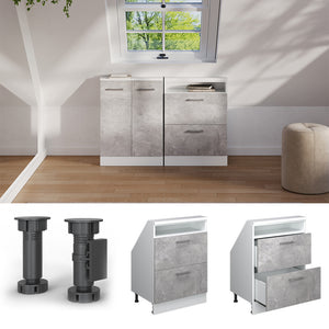 Vicco Mobile cucina sottotetto Cemento/Bianco 60 cm con 2 cassetti