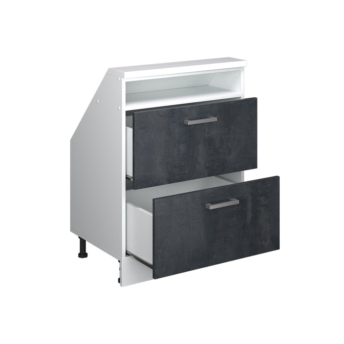 Vicco Mobile cucina sottotetto Nero cemento/bianco 60 cm con 2 cassetti