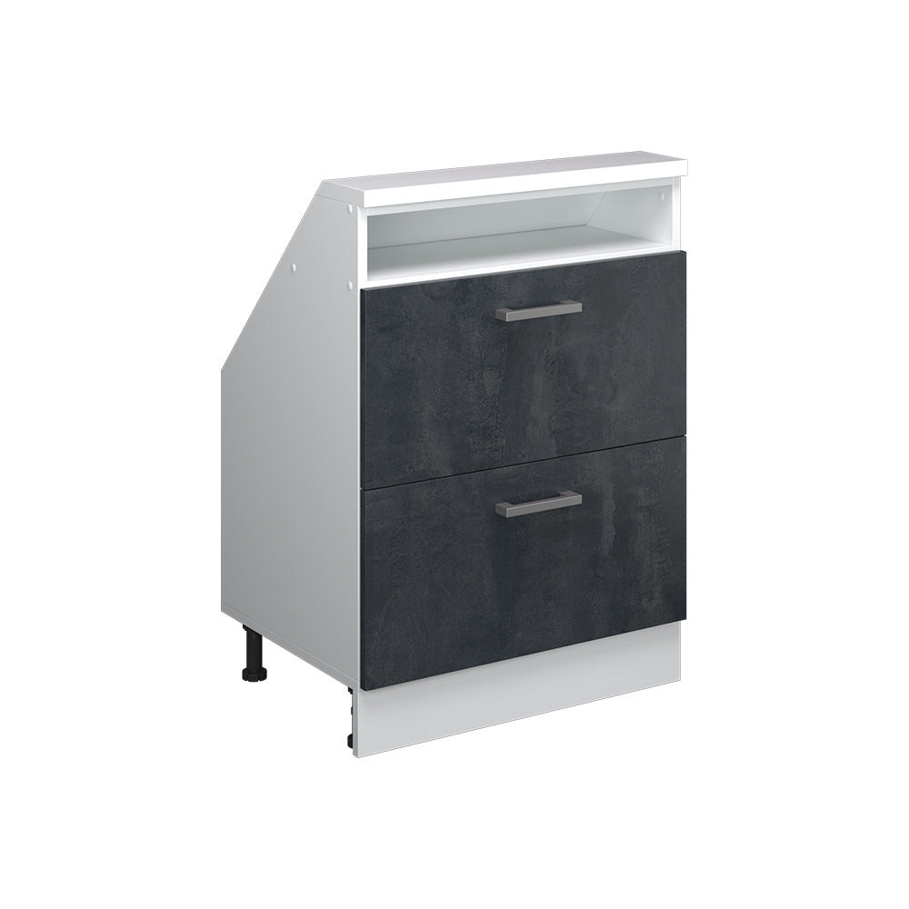 Vicco Mobile cucina sottotetto Nero cemento/bianco 60 cm con 2 cassetti