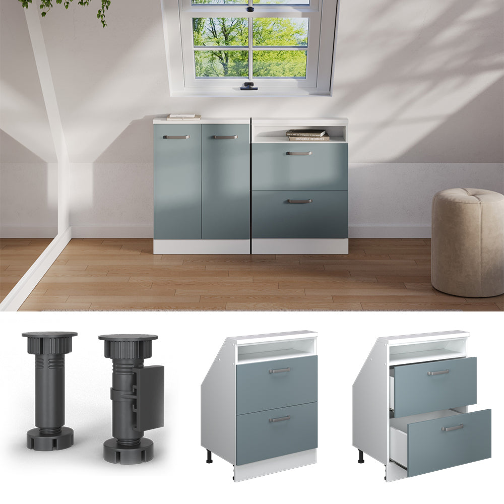 Vicco Mobile cucina sottotetto Blu-grigio/bianco 60 cm con 2 cassetti