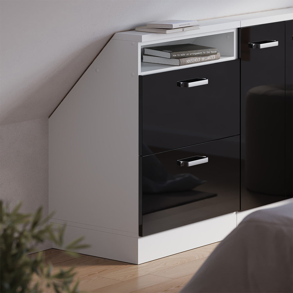 Vicco Mobile sottotetto Rovere nero lucido/bianco con 2 cassetti